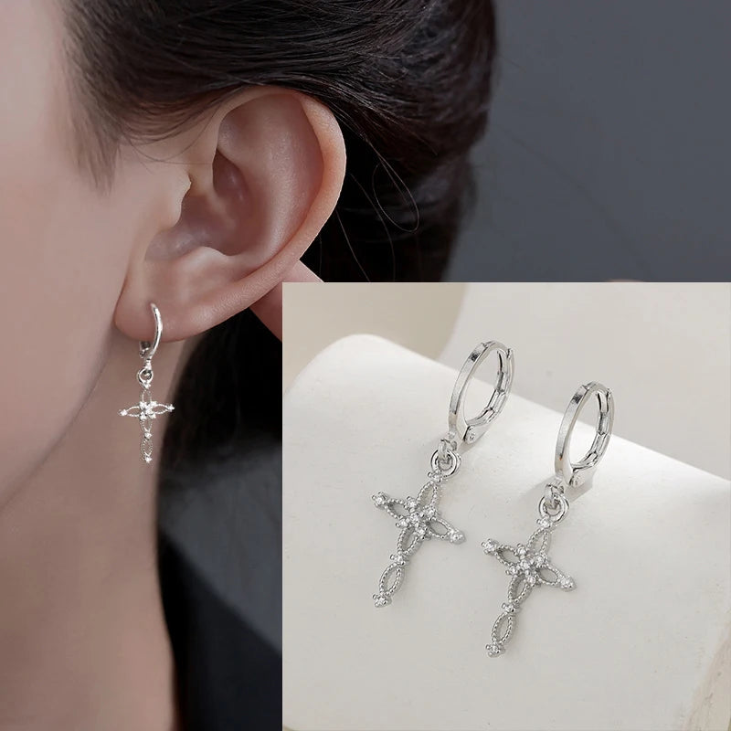 VENTFILLE 925 Sterling Silver CZ Star Moon Asymmetric Hoop Earrings for Women Girls Gold Silver Color Party Jewelry Gifts