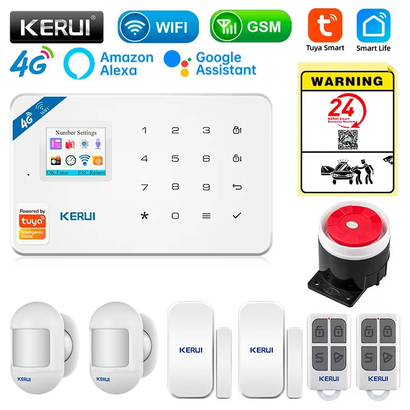 KERUI W184 4G WIFI GSM Alarm Security Alarm System Kit Wireless Home Tuya Smart APP Control Motion Sensor Burglar Support Alexa