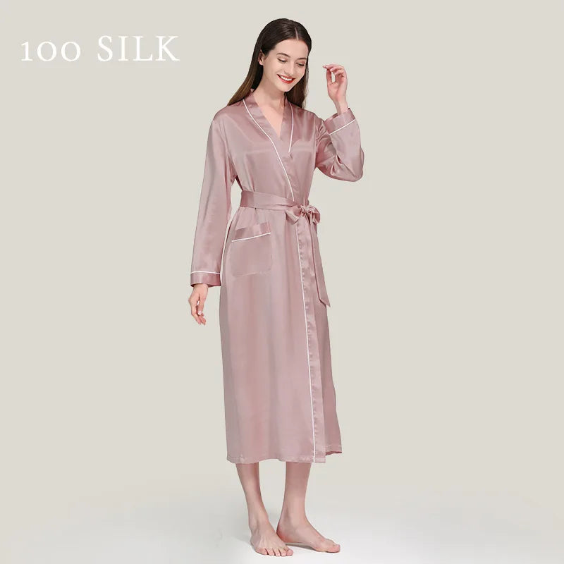 Birdtree 22 Momme 100%Pure  Silk Long Robe for Women Silky Sleepwear Ladies Elegant Nightgown Natural Pajamas P3D047QM