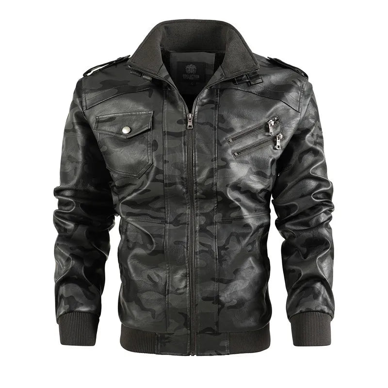 Autumn Pu Leather Jacket Men's Camouflage Leather Jacket Youth Locomotive Washed Retro Leather Jacket Men