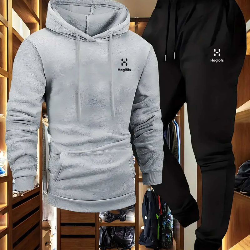 Soft Comfortable Fabric Men's Autumn Winter Casual Two - Piece Hoodie Sweatshirt Long Pants Suit with - View 5 | SAMAG