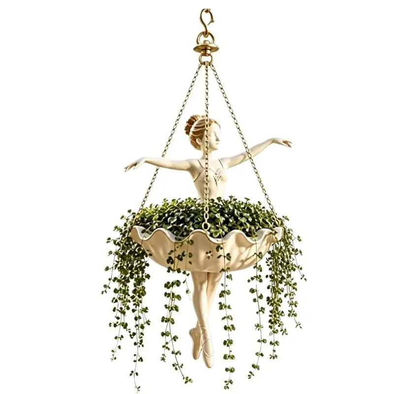 G6KF Porch and Balcony Decors Hanging Planter, Dancer Resin Flower Pot with Three Chain for Small Plant, Indoor Garden Accent