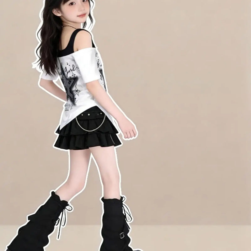 Girls 2 - Piece Y2K Outfit Star Print Off - Shoulder - View 5 | SAMAG
