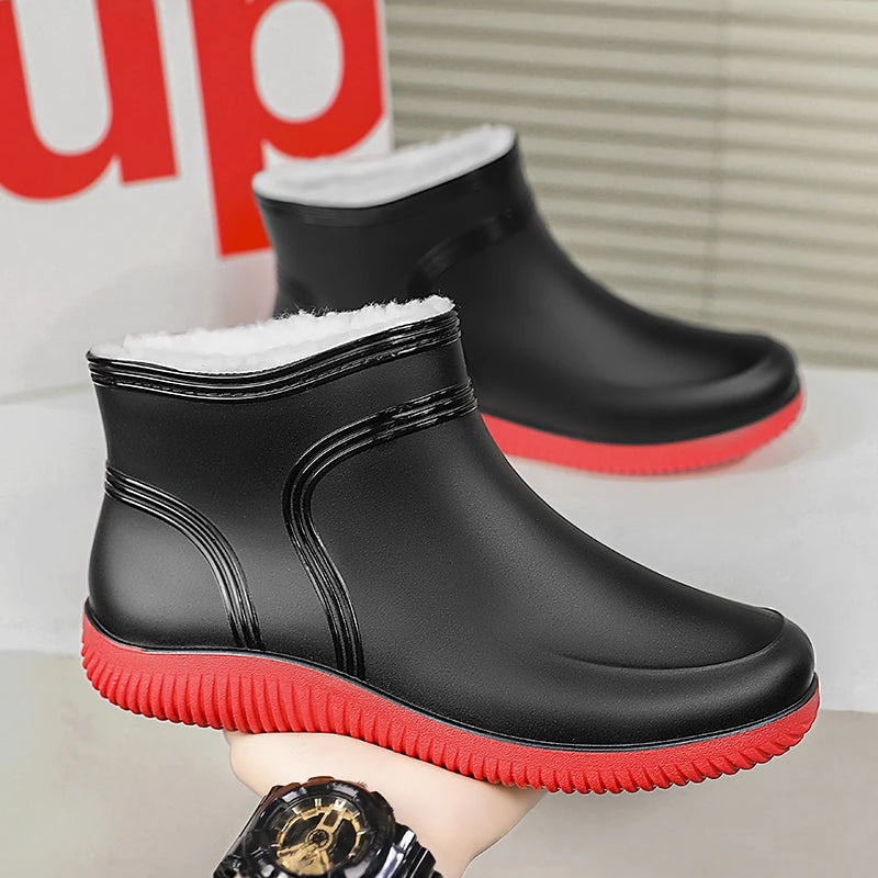 Men's Winter Fleece Lined Rain Boots Warm Cotton Work Safety Rubber Boots Outdoor Fishing Water Shoes Special for Delivery Ri...