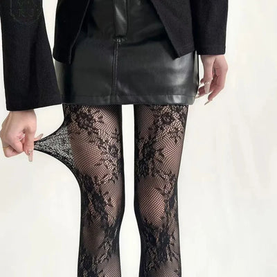 Y2K Lolita Lace Flora Tights Women Sexy Thigh | SAMAG