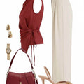 Women's Sleeveless Side Tie Top Matching High Waist Wide Leg Pants For Office Daily Dinner Casual Fashion Occasions