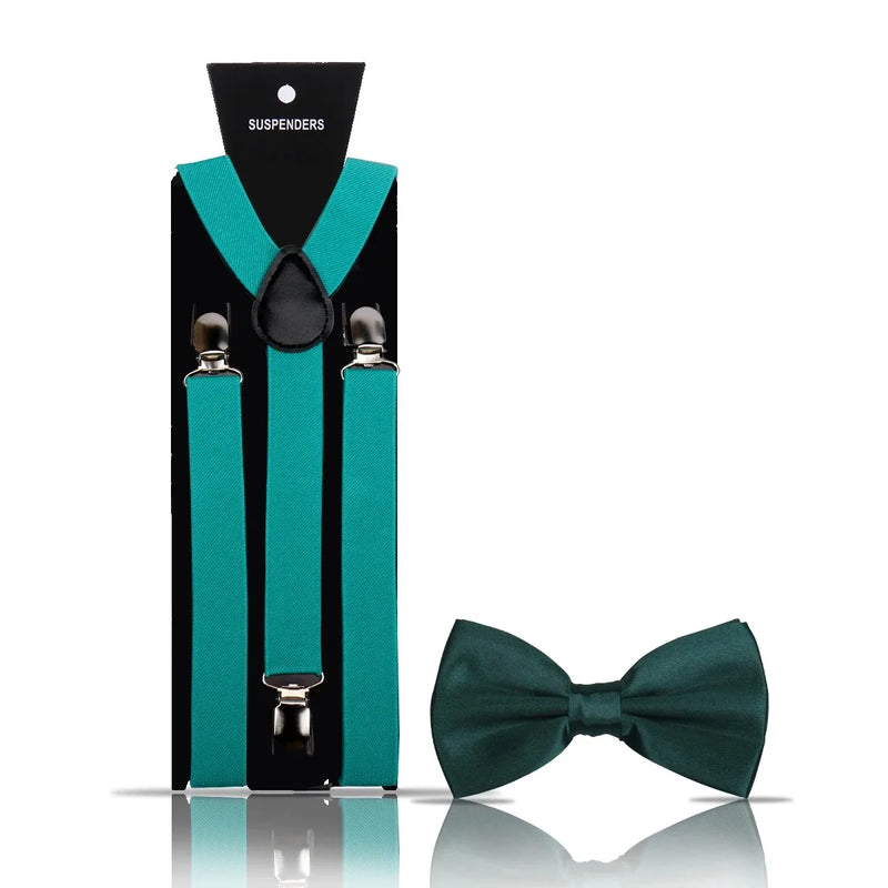 Fashion Mens Suspender Bow Tie Set Man Shirt Pants Dress Women Wedding Party Solid Color Suspender Suit Skirt With Braces Straps