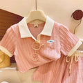 Summer New Girls Clothing Set Patchwork Lapel Polo | SAMAG