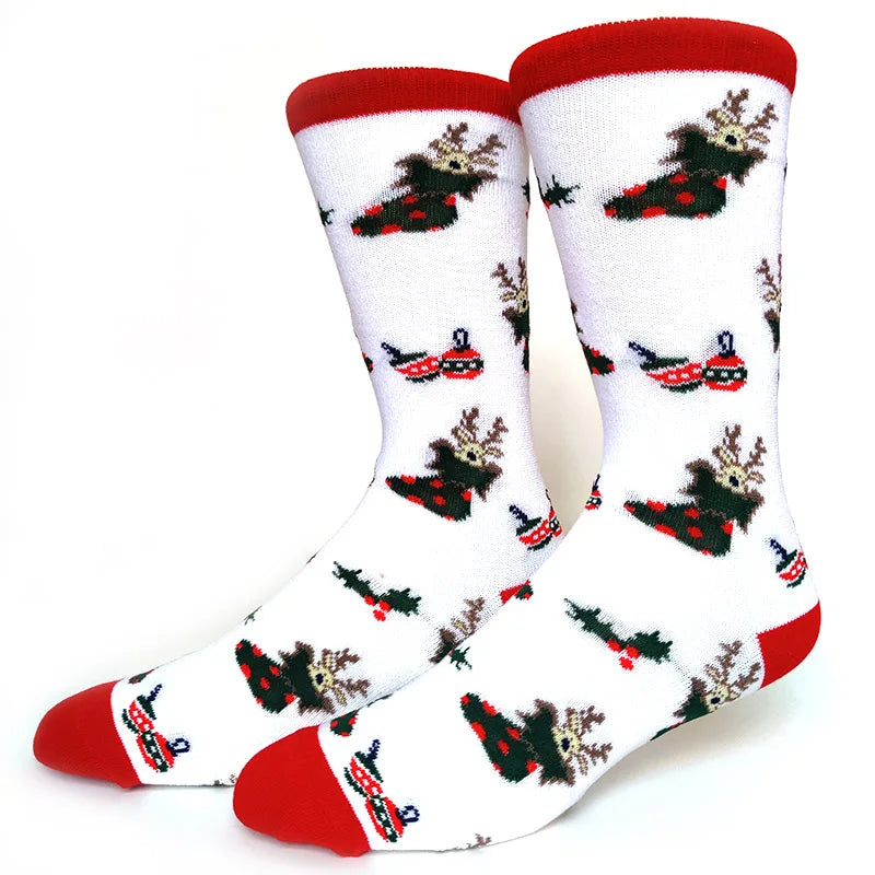 2025 New Men Christmas Socks New Year Funny Snowflake Beer Santa Claus Elk Snow Cotton Happy Socks Men Cartoon Women Sokken