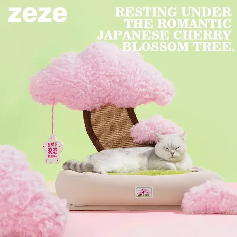 for Sakura Style Large Cat Bed with Scratching Post Minimalist Cat Tree with Cozy Cushion Pink
