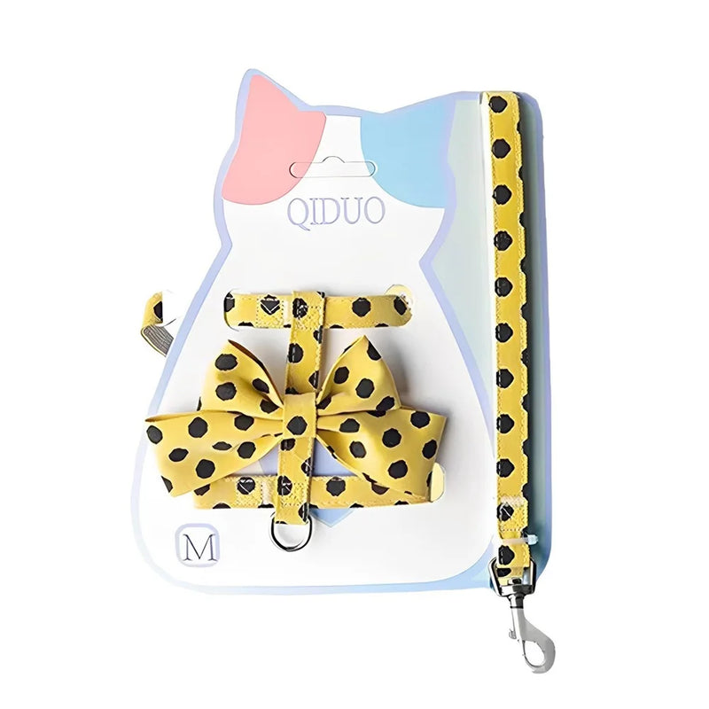 Cute Polka Dot Pet Vest Harness Bowknot Adjustable Pet Traction Rope with Collar Cat Traction Rope Cat