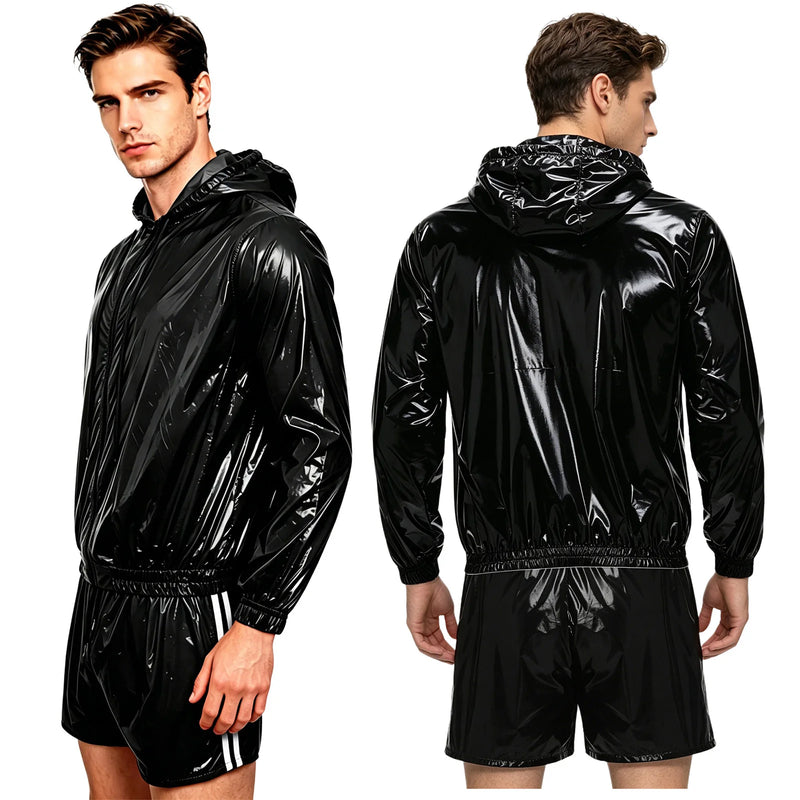 Men Waterproof Glossy Jacket Tops with Jogging Pants Hip | SAMAG