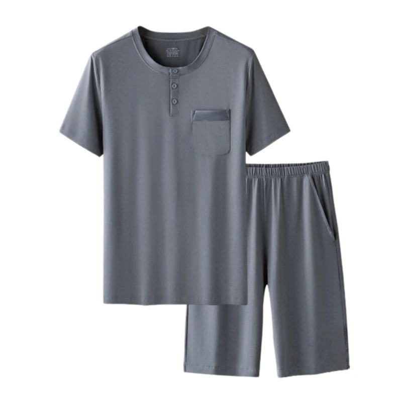 Men's Super Soft Cotton Modal Pajama Set Short Sleeves Antibacterial Sleepwear Home Loungewear Comfortable Breathable Nightwear