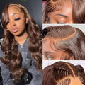 Chocolate Brown Straight Lace Front Wig Synthetic 30 Inch 200 Density 13x4 HD Transparent Full Lace Frontal Wig Pre Plucked