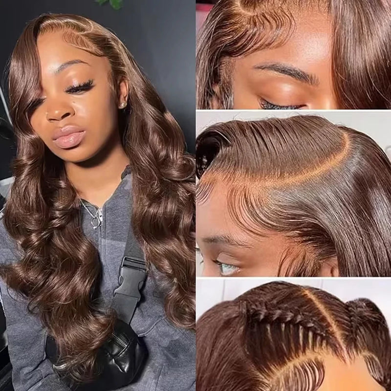 Chocolate Brown Straight Lace Front Wig Synthetic 30 Inch 200 Density 13x4 HD Transparent Full Lace Frontal Wig Pre Plucked