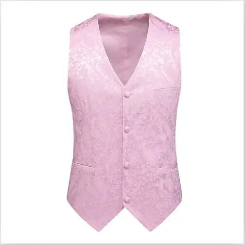 2026 Men's White Rose Sleeveless Waistcoat, Single-breasted V-neck Business Vest, Wedding Party Men Vests Blue Red Black