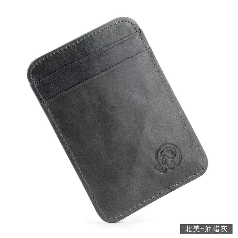 Fashion 100% Genuine Leather Thin Bank Credit Card Case Mini Card Wallet Men Bus Card Holder Cash Change Pack Business ID Pocket