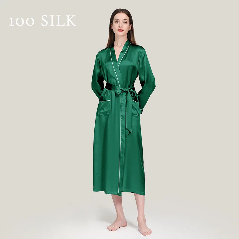 Birdtree 22 Momme 100%Pure  Silk Long Robe for Women Silky Sleepwear Ladies Elegant Nightgown Natural Pajamas P3D047QM