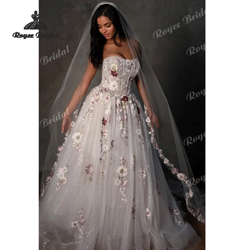 Colorful Appliques Elegant A Line Wedding Dresses - View 5 | SAMAG