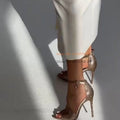 Wedding Party Shoes Women's Stiletto Heels Heeled Leather Bling Gold Crystal Open Toe Sandals Thin High Heel Women's Shoes