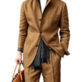 Men's Linen Blend 2 Piece Suit Set Stand Collar Breathable Casual Blazer Pants For Business Daily Wear