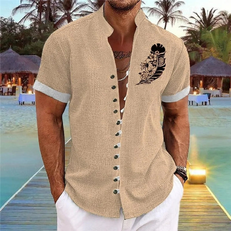 New Men's Linen Short-Sleeved Shirt, with a Fashionable | SAMAG