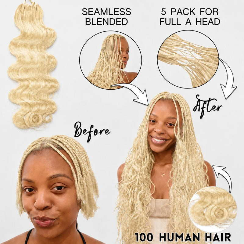 Miracle Knots 613 Color Honey Blonde Crochet Human Hair Deep Wave Feather Knotless Pre Separated Boho Braids Quick Install