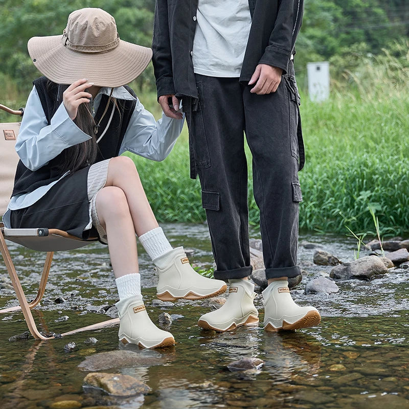 New Waterproof Men's Rain Shoes Winter Warm Plush Men Rain Boots Outdoor Non-slip Couple Rain Shoes Fashion Men's Work Boots