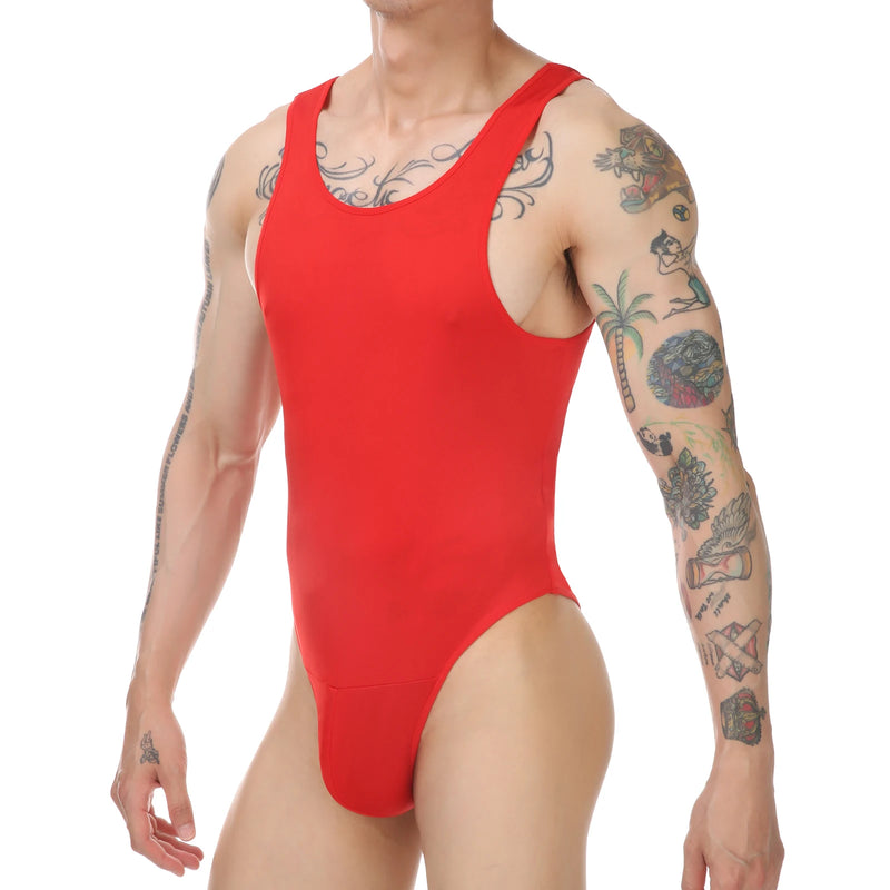Bodysuit Men Shapewear Tummy Control Sexy Leotard Slimming Open Buttocks Sleeveless One-Piece Underwear Undershirt Shaper