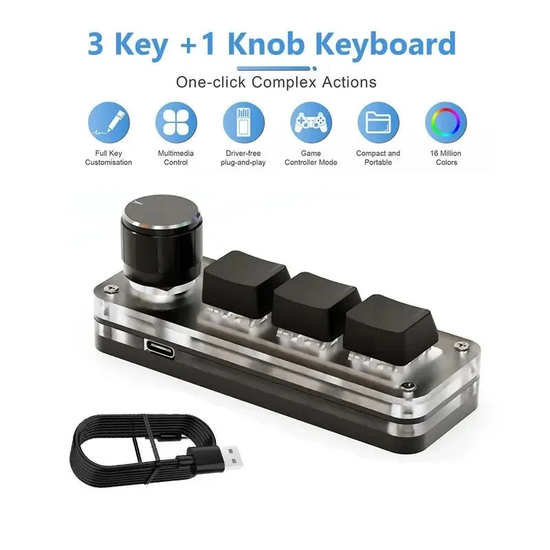 Mini Keyboard 3 Keys 1 Knob RGB Programming Macro Mechanical Gaming Custom Switch Portable Keypad For - Visuel 7 | SAMAG