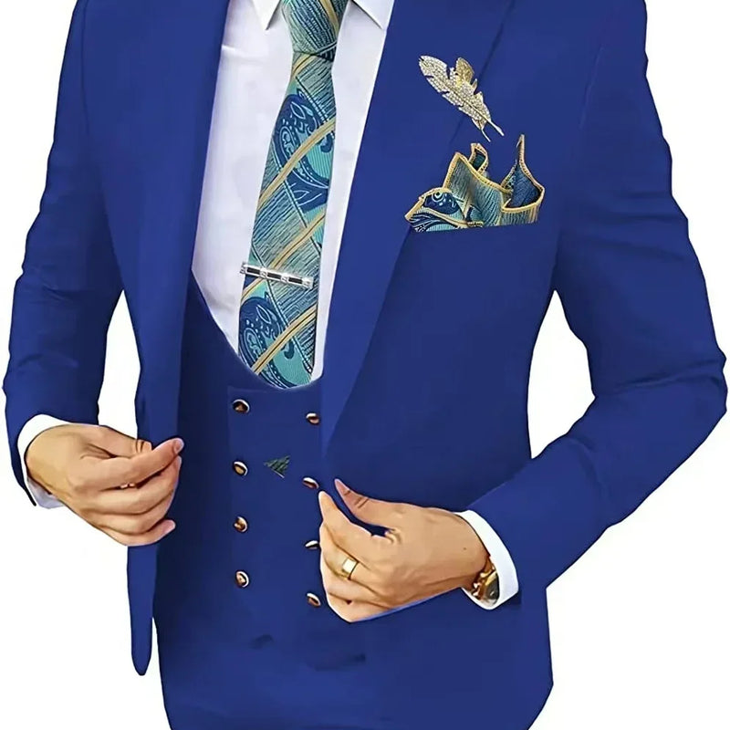 Elegant Male Suit 3 Pieces Blazer Vest And Pants Set Peak Lapel Tuxedo Suits For Men Ceremony Wedding Dresses Business Prom