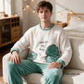 Autumn and Winter Men's Pajamas Simple Casua Homewear Sleepwear Warm Coral Fleece Nightwear Plus Size Dinosaur and Bear Pattern