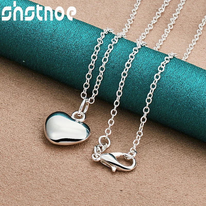 SHSTONE 18K Gold Heart Necklace For Woman Men Neck Chain Fashion Party Wedding Engagement Charm Jewelry Lovers Birthday Gifts