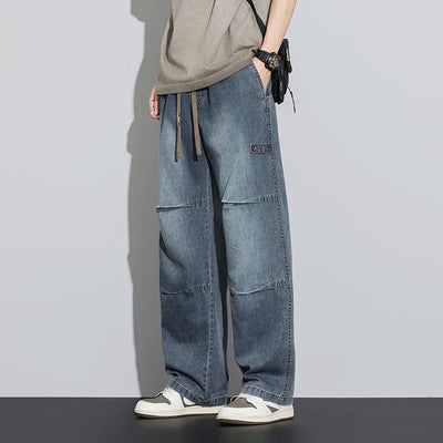 Japanese Style Textured Grid Men's Jeans Plus Size Loose | SAMAG