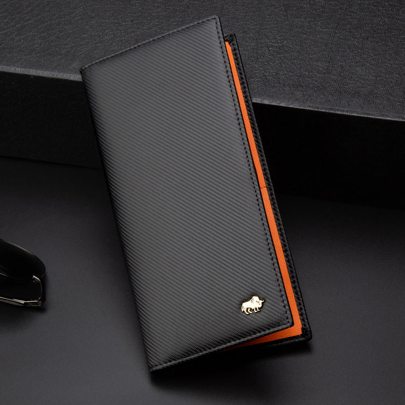 BISON DENIM Genuine Leather Long Wallet Business Men's Soft Thin Wallet Card Holder Luxury Brand Design Handy Male Purse Bag