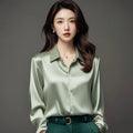 Ele Purple Silk Satin Long Sve Women's irt Profional Faionable Commuting Sle Autumn New Arrival Loose Fit Pol...