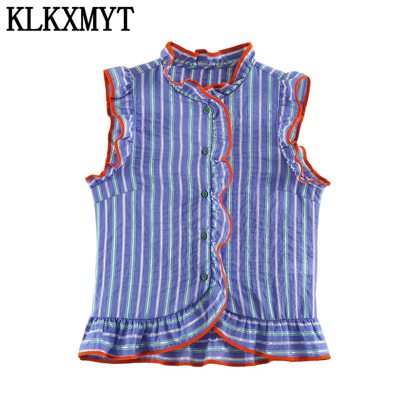 KLKXMYT Women's Shirt Summer Sleeveless Ruffles Short - View 2 | SAMAG
