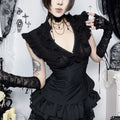 Summer American Dark Goth Vintage Vest Women's V Neck Flying Sleeve Slim Palace Top Y2K Jirai Kei Yami Kawaii Vest Chic Harajuku