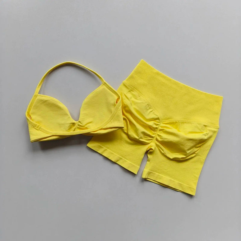 Yoga Set for Women, Fitness, Breathable, Quick Drying Training, Beautiful Back, Gathered Underwear, High Waist, Hip Lifting Shor