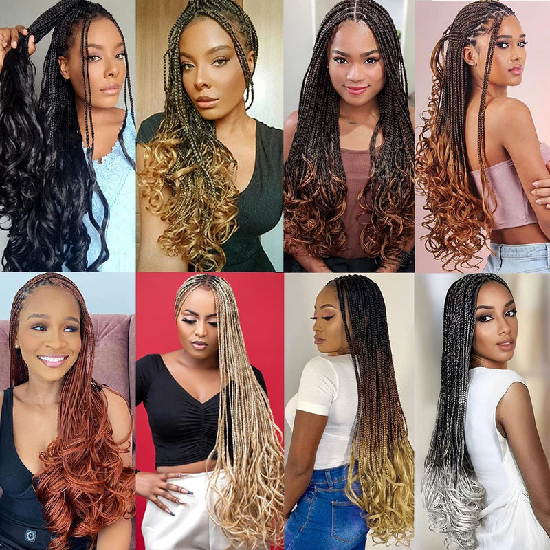 14 18 24 Inch French Curl Crochet Braids 1B 30 27 33 350 613 Bug 12 Colors Ombre Pre Braided Box Braids Crochet French Curl Hair