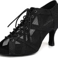 Black Latin Dance Shoes for Women Breathable Mesh Suede Sole Wedding Party Professional Ballroom Jazz Tango Training Dancing