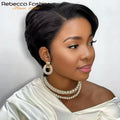 Clearance Sales Glueless Straight Pixie Cut Human Hair Wig Short Wig Right Part Lace Wigs Natural For Women 100% Human Black Wig