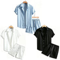 Men Vertical Wrinkle Lapel Short Sleeve Shirt Regular Fit | SAMAG