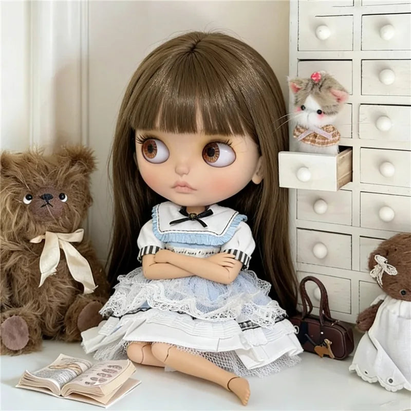 For Blythe Doll Outfit Clothing Princess Lace Maid Skirt Set Cute Plaid Pants Vintage Dress Clothes OB24 OB22 1/6 Accessories