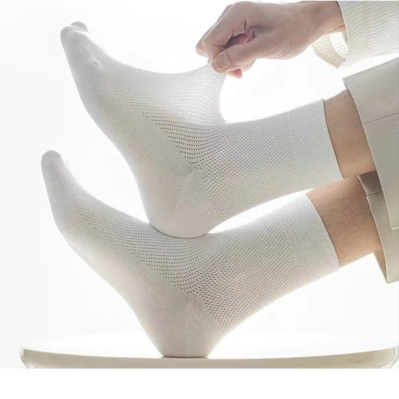 6 Pairs Men's Dress Socks Large size,Cotton Crew Socks for Shoe Size 9-13.5, Breathable Solid color White Mens Socks Summer