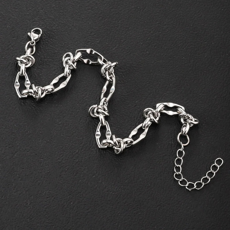 Stainless Steel Water Proof Bracelet for Men Women Irregular Chain Link with Knot Adjustable Extension Chain Trendy Jewelry