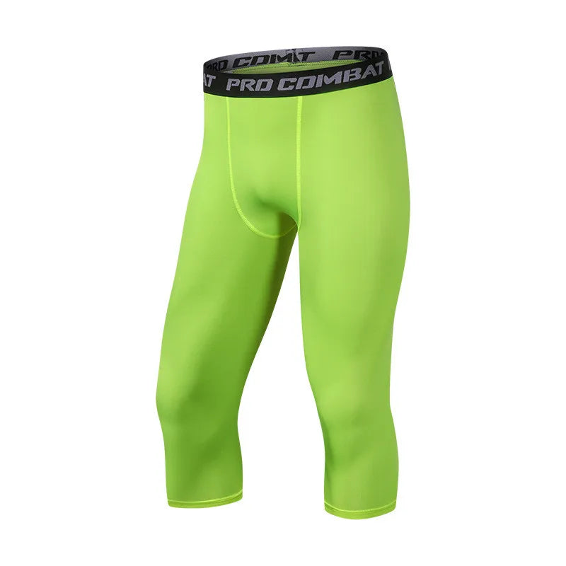 Men Tight 3/4 Cropped Pants Compression Training Fitness Jogger Running Skinny Trousers Basketball Boy Sports Shorts Quick Dry