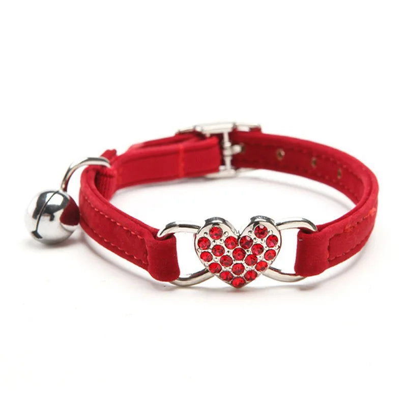 Heart Shaped Cat Collar With Bell Safety Elastic Adjustable Collar Soft Cat Crystal Collar For Kitten Puppy Pet Supplies