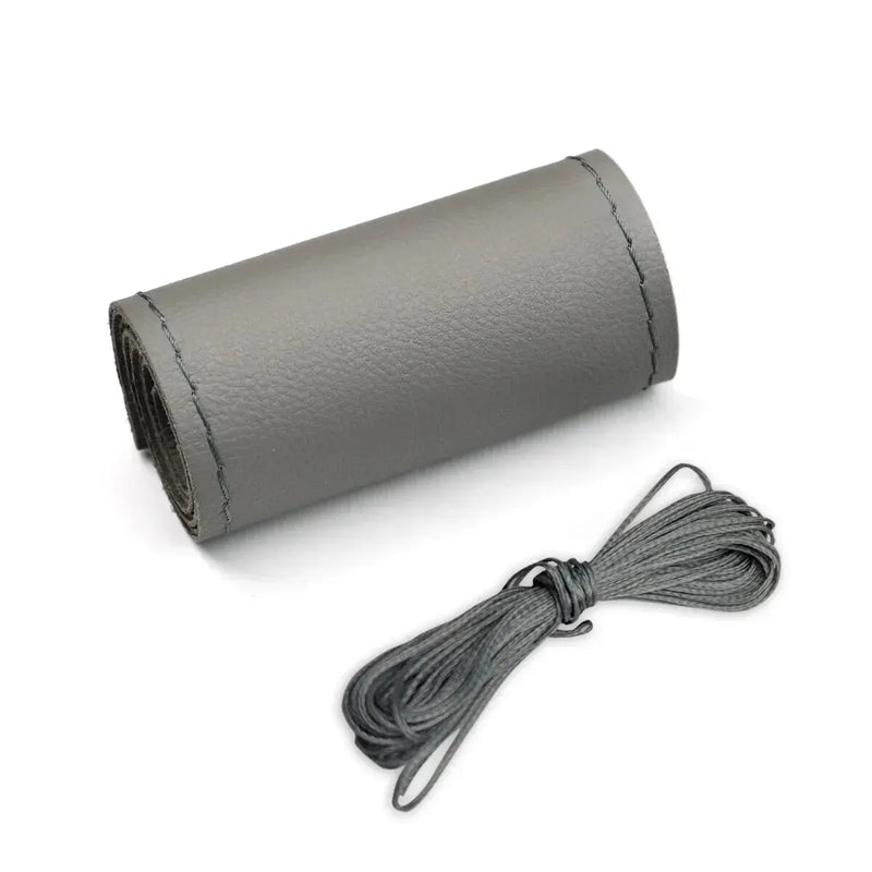 Universal Leather Car Steering Wheel Stitch On Wrap Cover Fit for 38cm 14" DIY Sewing Breathable and Anti Slip Black Grey Beige