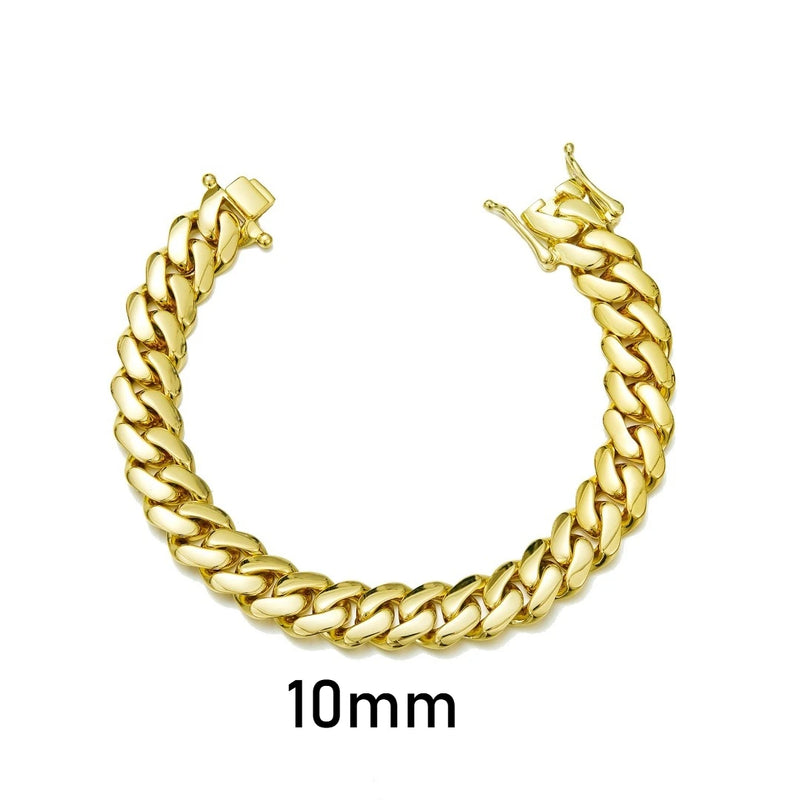 8 - 14mm Punk Rock Stainless Steel Rhombus Cuban MIami Link Chain Bracelets for Men Hip Hop Jewelry Gold - Visuel 7 | SAMAG